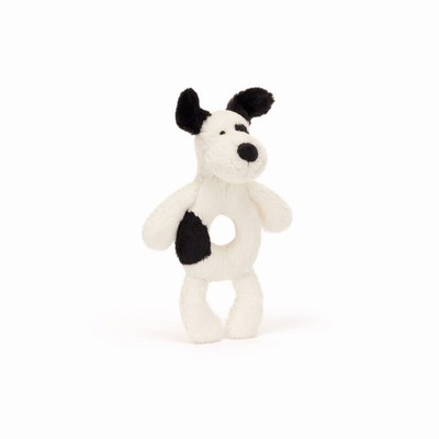 Jellycat Bashful Black & Cream Puppy Ring Rattle | FL1807362